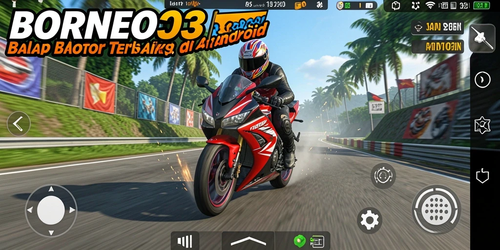 Tampilan gameplay seru dari BORNEO303 dengan balapan motor yang menegangkan.