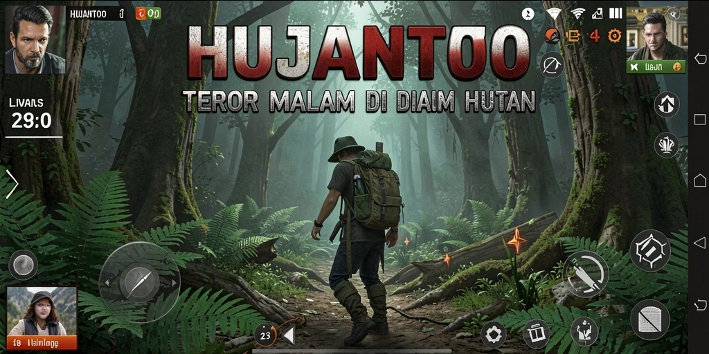 Gameplay HUJANTOTO yang menegangkan di tengah kegelapan hutan.