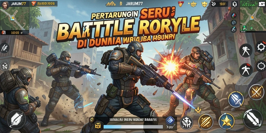 Screenshot JARUM77 menampilkan aksi Battle Royale yang intens dan seru.