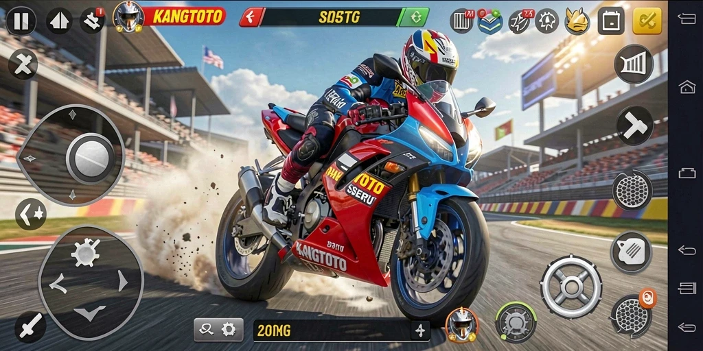 Screenshot KANGTOTO menampilkan aksi balap motor yang mendebarkan.