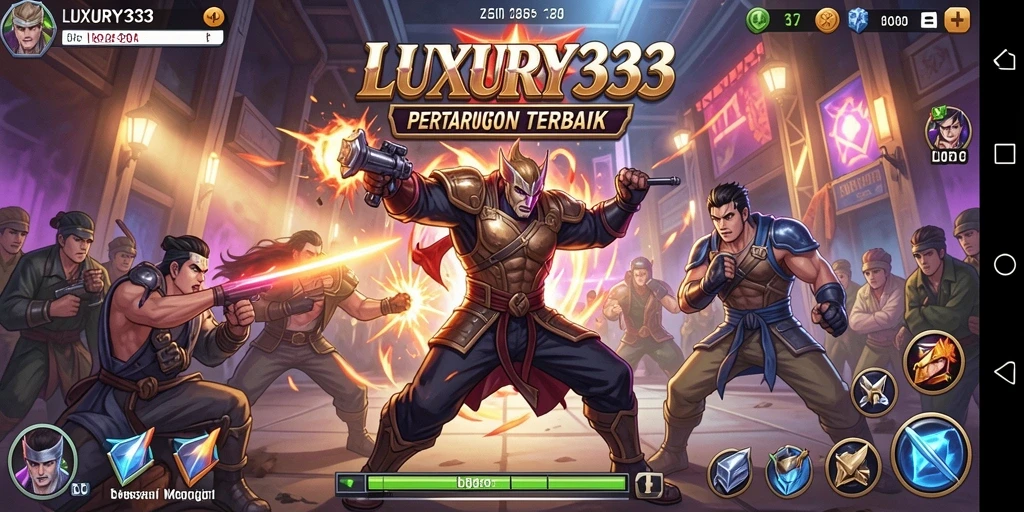 Tampilan seru dari gameplay LUXURY333 saat karakter bertarung dalam arena.