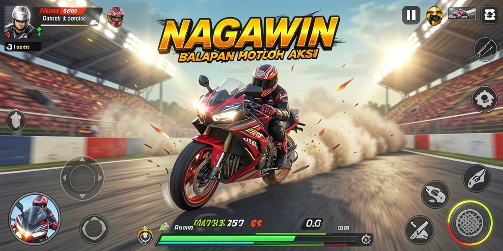 Tampilan gameplay seru NAGAWIN saat balapan motor.