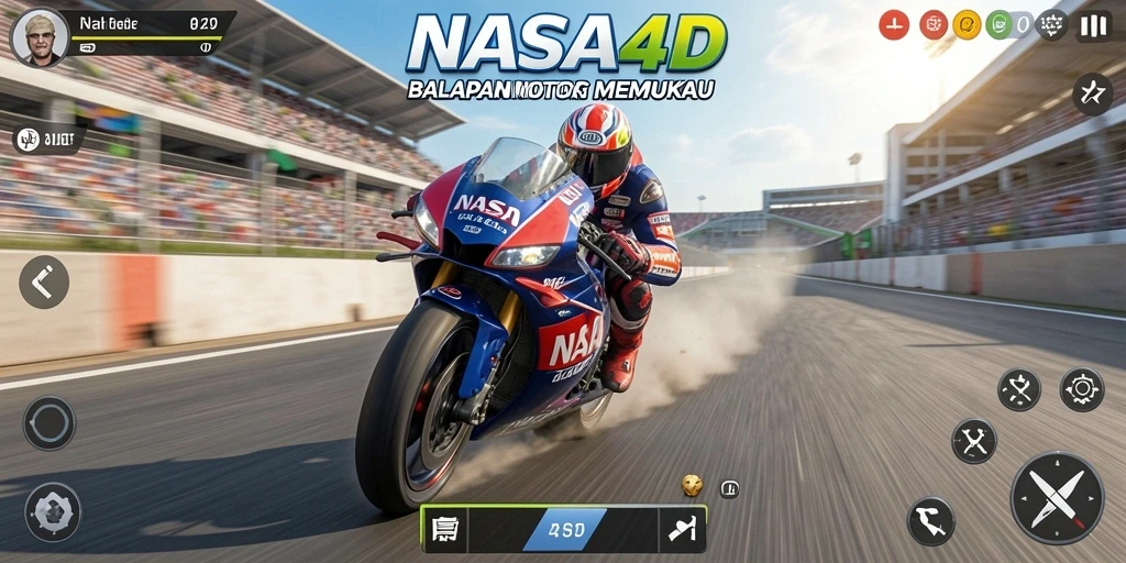 Tampilan gameplay NASA4D yang mendebarkan saat balapan motor.