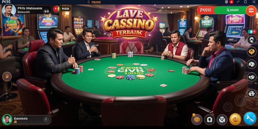 Tampilan screenshot utama PK95 dengan dealer live di permainan kasino.