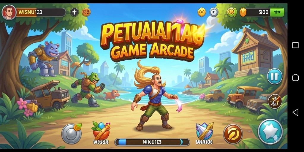 Tangkapan layar utama WISNU123 menampilkan aksi seru dari gameplay Arcade.